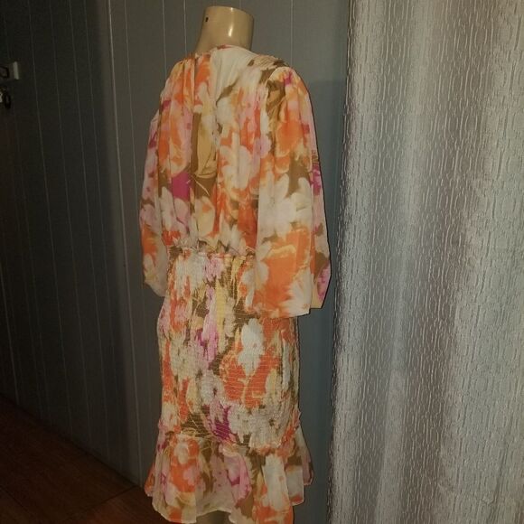 NWT Rachel Parcell Smocked Dress Puff Sleeve Pink Spring Multi Floral L - Picture 4 of 16